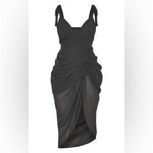 Pretty Little Thing Black Underwire Detail Draped Midi Dress NWT 12
